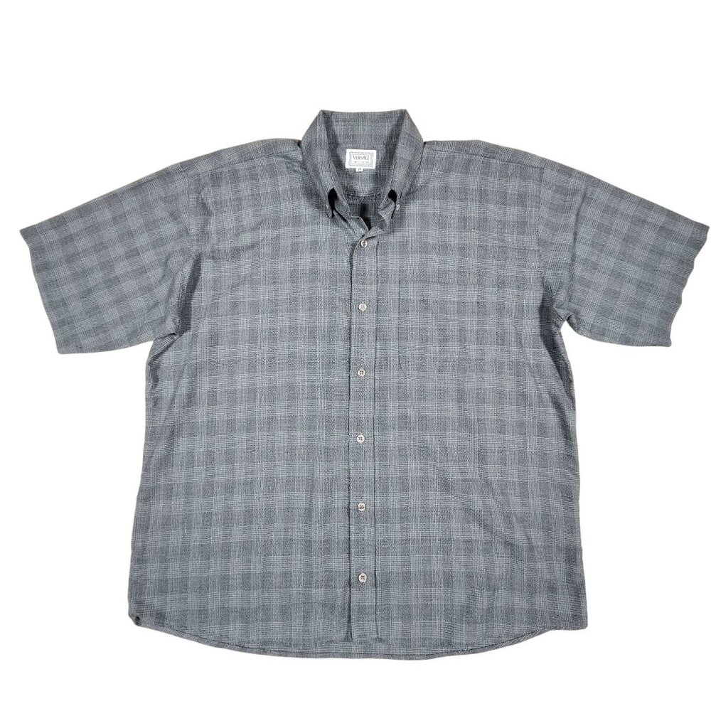 Versace Shirts Couture Mens Gray Plaid Short Sleeve Shirt Size Large Cotton